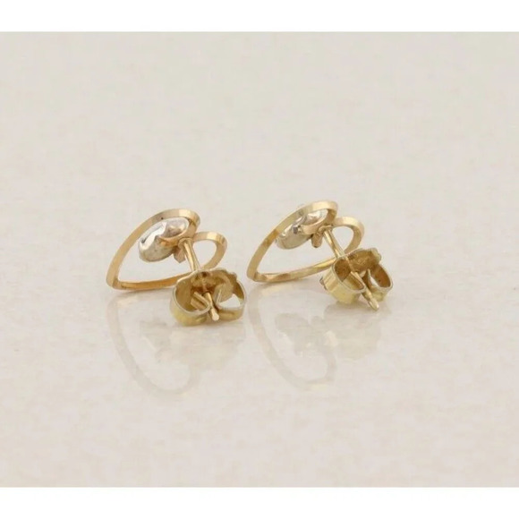 14k Yellow Gold Cubic Zirconia Heart Earrings Stud Post - Picture 7 of 7